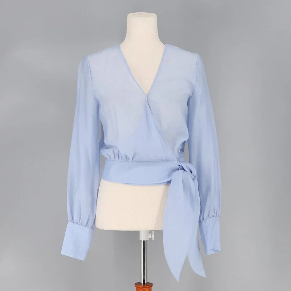 NWT & OTHER STORIES Voluminous Tie Wrap Blouse Semi-Cropped Periwinkle B… - Picture 4 of 12